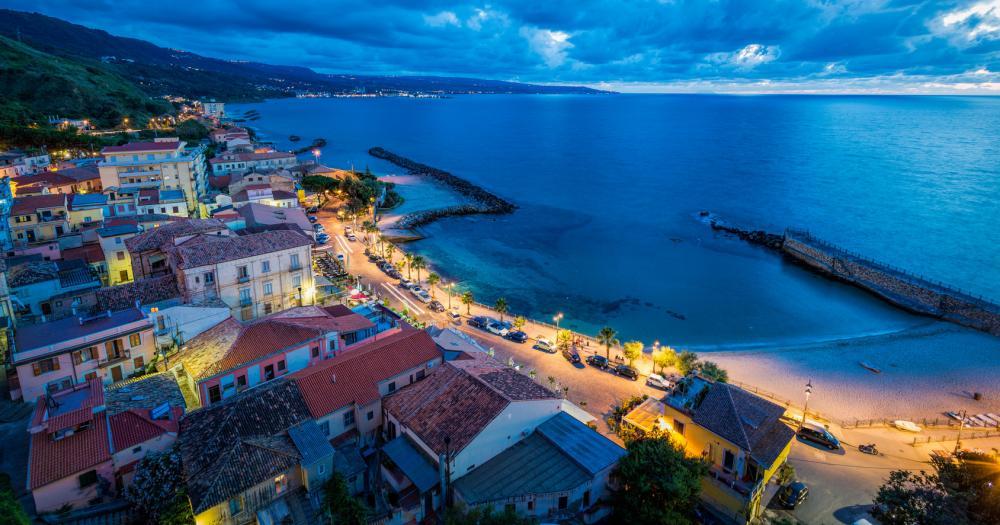 Calabria - View of the town of Pizzo at night