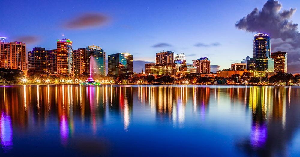 Orlando - Lake Eola with the skyline in the evening light